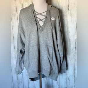 Grey Nike Hoodie With Lace up Front M